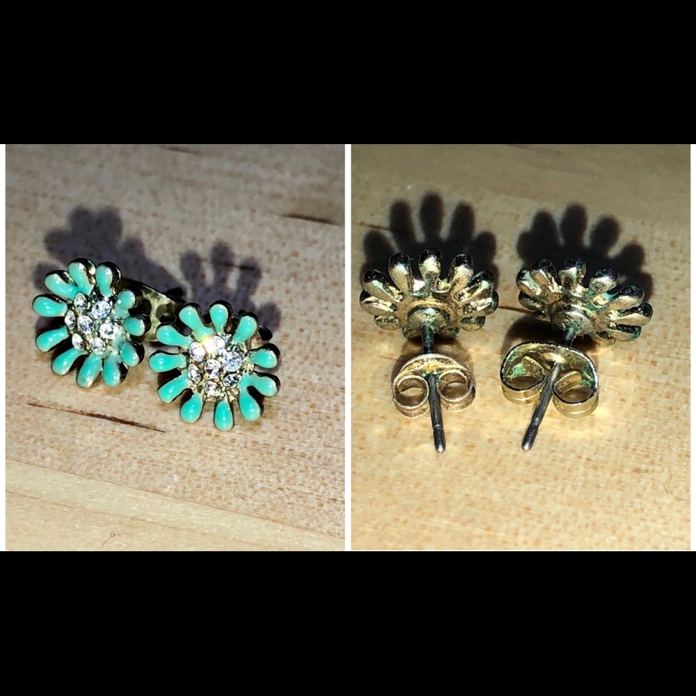 Turquoise Daisy CZ Stud Earrings